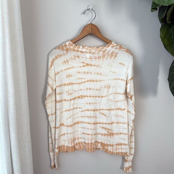 Evereve Roan + Ryan XS Cream/Rust Tie Dye Pullover Raw Hem Sweater - Picture 8 of 10